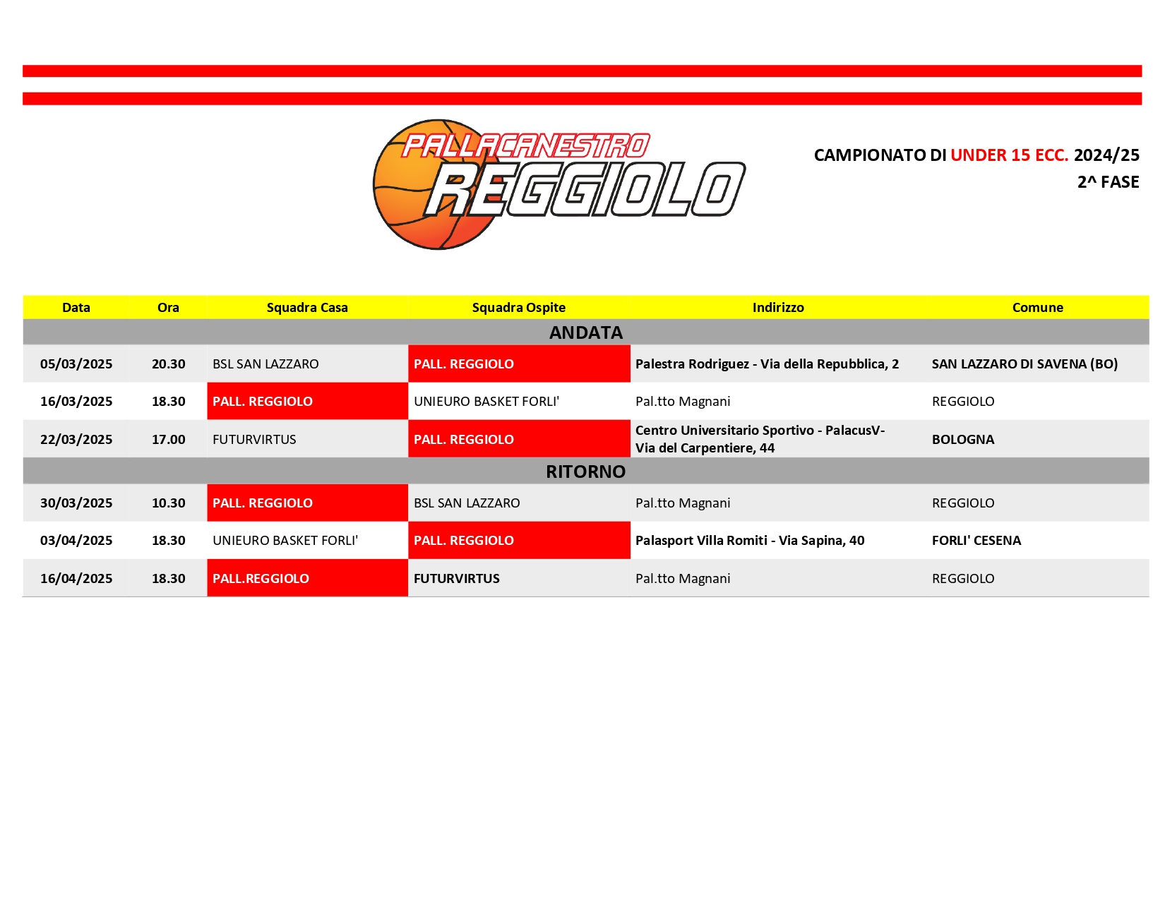 Calendario U17