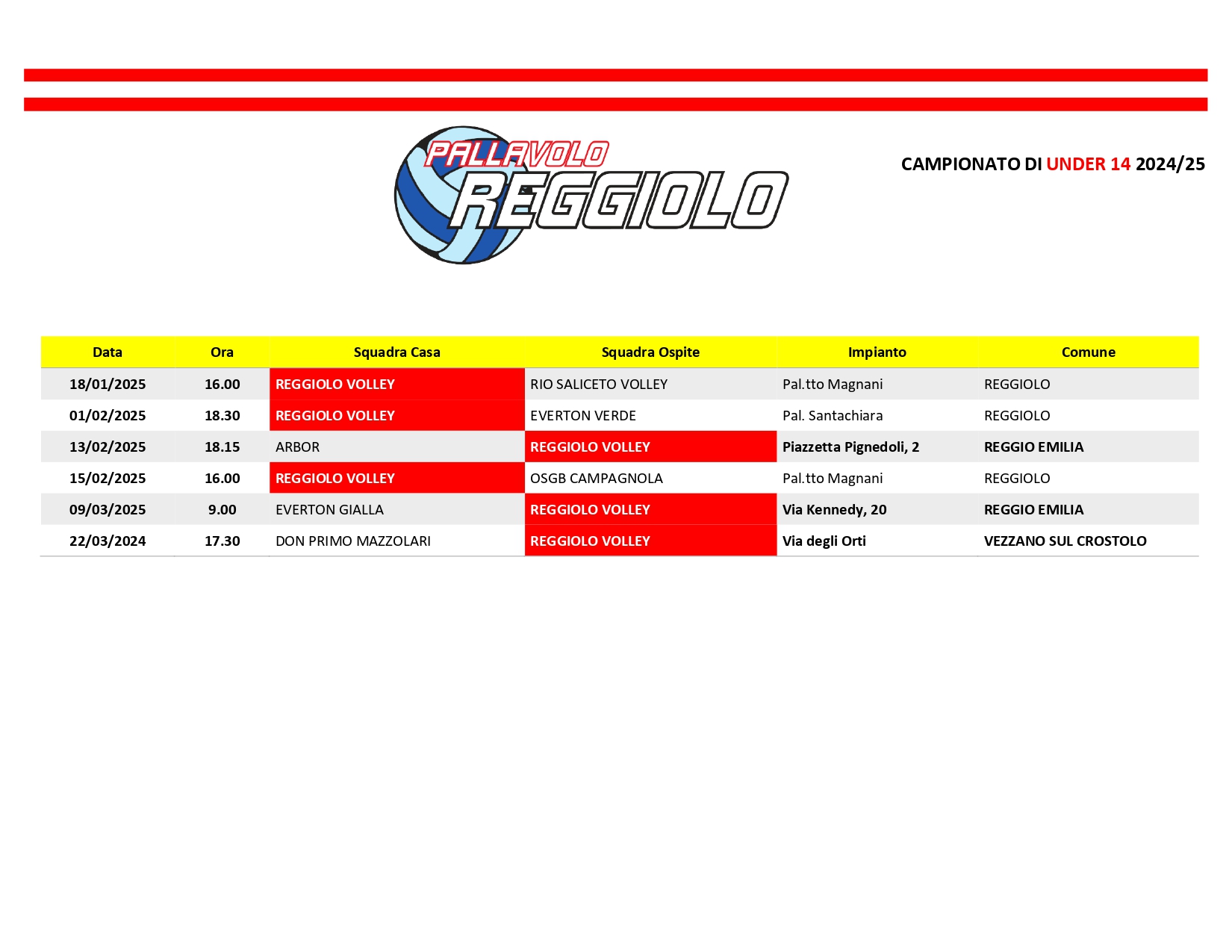 Calendario U14