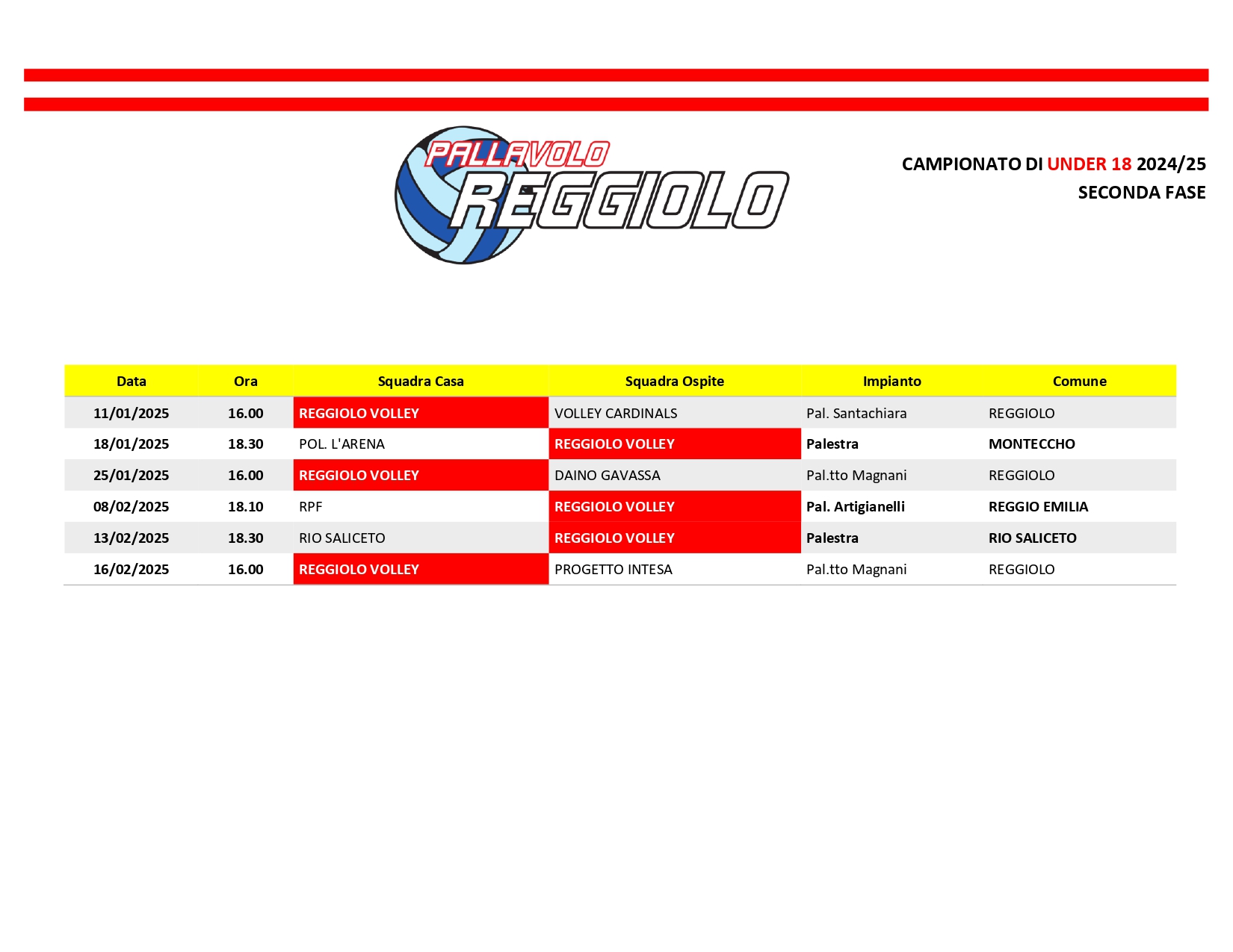 Calendario U18